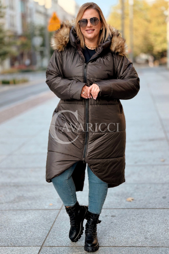CAROL Wintermantel Plus Size mit Kapuze & Fell
