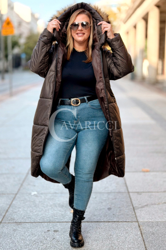 CAROL Wintermantel Plus Size mit Kapuze & Fell