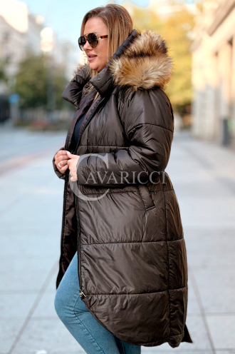 CAROL Wintermantel Plus Size mit Kapuze & Fell