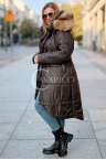 CAROL Wintermantel Plus Size Mit Kapuze und Fell in Schokoladenbraun