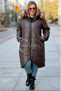 CAROL Wintermantel Plus Size mit Kapuze & Fell