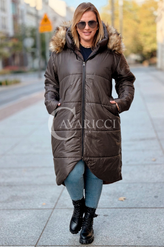 CAROL Wintermantel Plus Size mit Kapuze & Fell