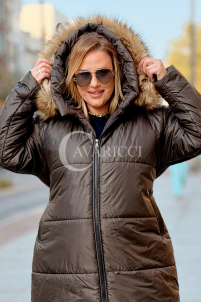 CAROL Wintermantel Plus Size mit Kapuze & Fell