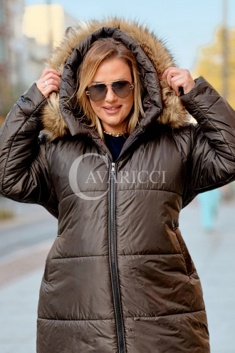 CAROL Wintermantel Plus Size mit Kapuze & Fell