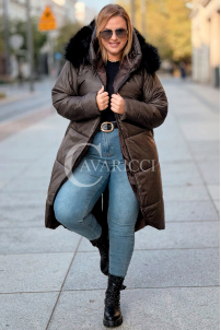 CAROL Wintermantel Plus Size mit Kapuze & Fell