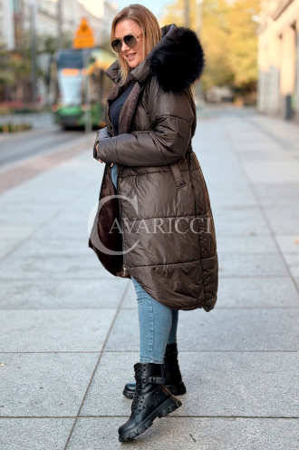 CAROL Wintermantel Plus Size mit Kapuze & Fell