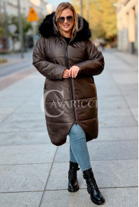 CAROL Wintermantel Plus Size mit Kapuze & Fell