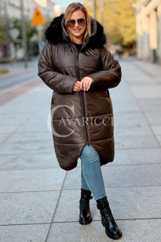 CAROL Wintermantel Plus Size mit Kapuze & Fell