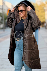 CAROL Wintermantel Plus Size mit Kapuze & Fell