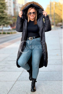 CAROL Wintermantel Plus Size mit Kapuze & Fell