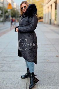 CAROL Wintermantel Plus Size mit Kapuze & Fell