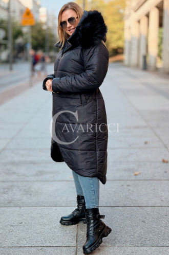 CAROL Wintermantel Plus Size mit Kapuze & Fell