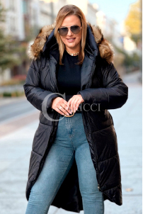 CAROL Wintermantel Plus Size mit Kapuze & Fell