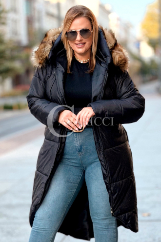 CAROL Wintermantel Plus Size mit Kapuze & Fell