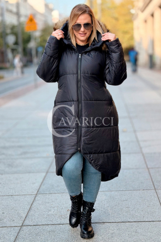 CAROL Wintermantel Plus Size mit Kapuze & Fell