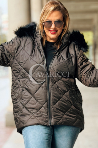 CARMEN Plus Size Winterjacke Gesteppt mit Kapuze & Fell
