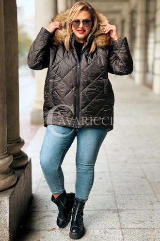 CARMEN Plus Size Winterjacke Gesteppt mit Kapuze & Fell