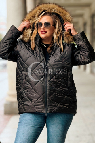 CARMEN Plus Size Winterjacke Gesteppt mit Kapuze & Fell