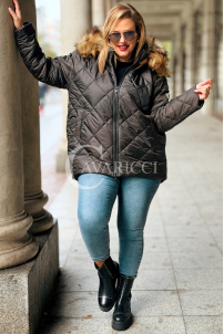 CARMEN Plus Size Winterjacke Gesteppt mit Kapuze & Fell