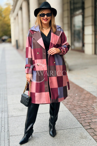 ALESSANDRA Eleganter Übergröße-Mantel in Bordeauxrot