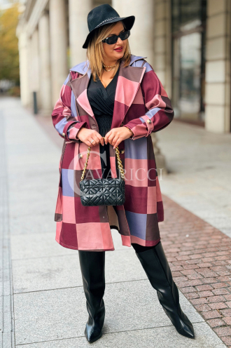 ALESSANDRA Eleganter Übergröße-Mantel in Bordeauxrot