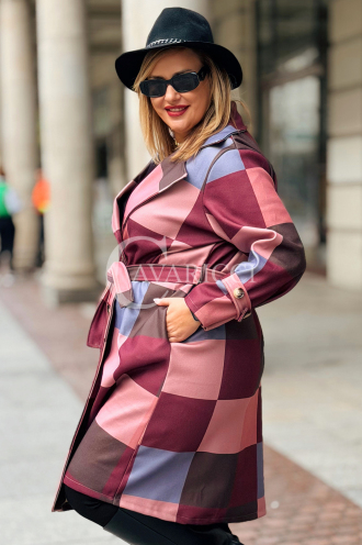 ALESSANDRA Eleganter Übergröße-Mantel in Bordeauxrot