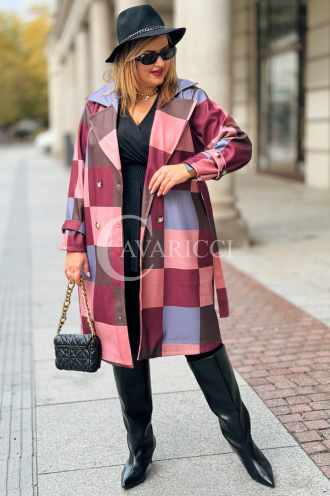 ALESSANDRA Eleganter Übergröße-Mantel in Bordeauxrot