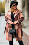 ALESSANDRA Eleganter Übergröße Zweireihiger Mantel mit Kragen in Rosa