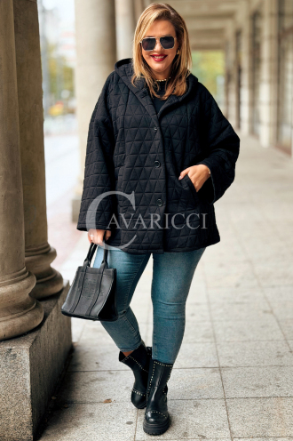 Anastassia Damen-Steppjacke mit Kapuze in Übergröße – Schwarz