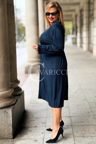 DAPHNE Übergröße Kleid Marineblau mit Raffung