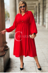 ESTELLE Elegantes Maxi-Kleid in Großen Größen mit Taillenbindung und langen Ärmeln in Rot