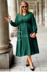 ESTELLE Elegantes Maxi-Kleid in Übergröße mit Bindegürtel und langen Ärmeln in Flaschengrün