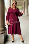 ESTELLE Elegantes Maxi-Kleid in großen Größen mit Taillenbindung und langen Ärmeln in Bordeauxrot