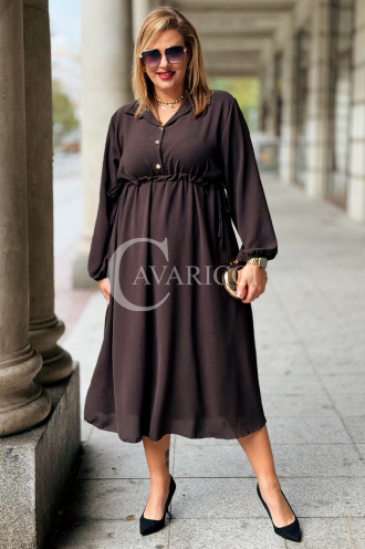 Elegantes Maxi-Kleid ESTELLE in Übergröße – Schokobraun