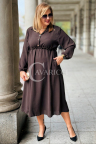 ESTELLE Elegantes Maxi-Kleid in Übergröße mit Taillenbindung und langen Ärmeln in Schokoladenbraun