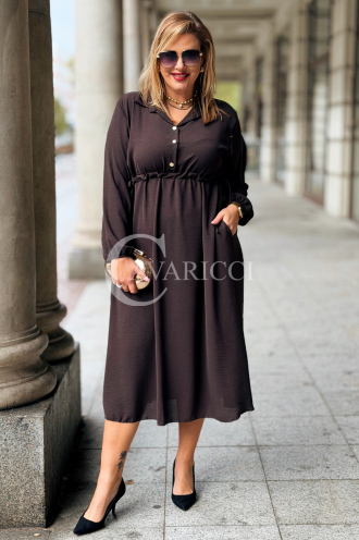 Elegantes Maxi-Kleid ESTELLE in Übergröße – Schokobraun