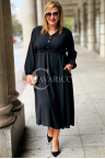 ESTELLE Elegantes Maxi-Kleid in Übergröße mit Taillenbindung und langen Ärmeln in Schwarz