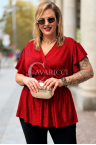 DOMINIQUE Elegante Glänzende Damen-Bluse in Übergrößen mit Kurzarm in Rot