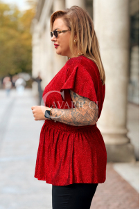 DOMINIQUE Glänzende Damen-Bluse in Übergrößen | Kurzarm