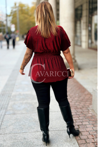 Elegante Glitzer-Bluse in Großen Größen – Metallisches Rot