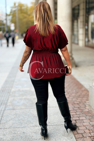 Elegante Glitzer-Bluse in Großen Größen – Metallisches Rot