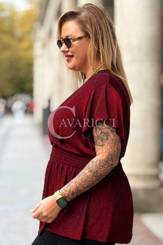 Elegante Glitzer-Bluse in Großen Größen – Metallisches Rot