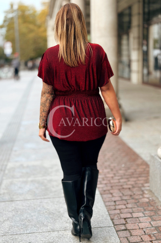 Elegante Glitzer-Bluse in Großen Größen – Metallisches Rot
