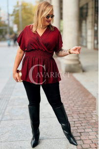 Elegante Glitzer-Bluse in Großen Größen – Metallisches Rot