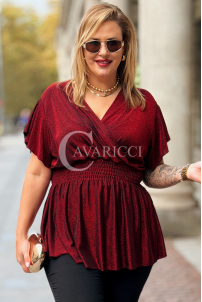 Elegante Glitzer-Bluse in Großen Größen – Metallisches Rot