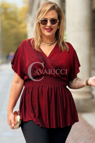 Elegante Glitzer-Bluse in Großen Größen – Metallisches Rot