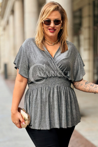 DOMINIQUE Elegante Glänzende Bluse in Großen Größen – Silber