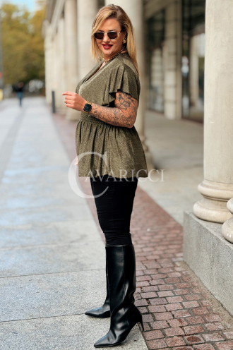 Elegante Glitzer-Bluse DOMINIQUE in Gold – Übergröße
