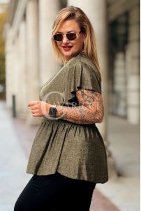 Elegante Glitzer-Bluse DOMINIQUE in Gold – Übergröße