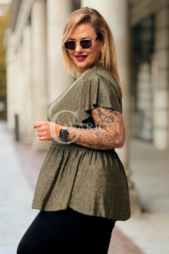 Elegante Glitzer-Bluse DOMINIQUE in Gold – Übergröße